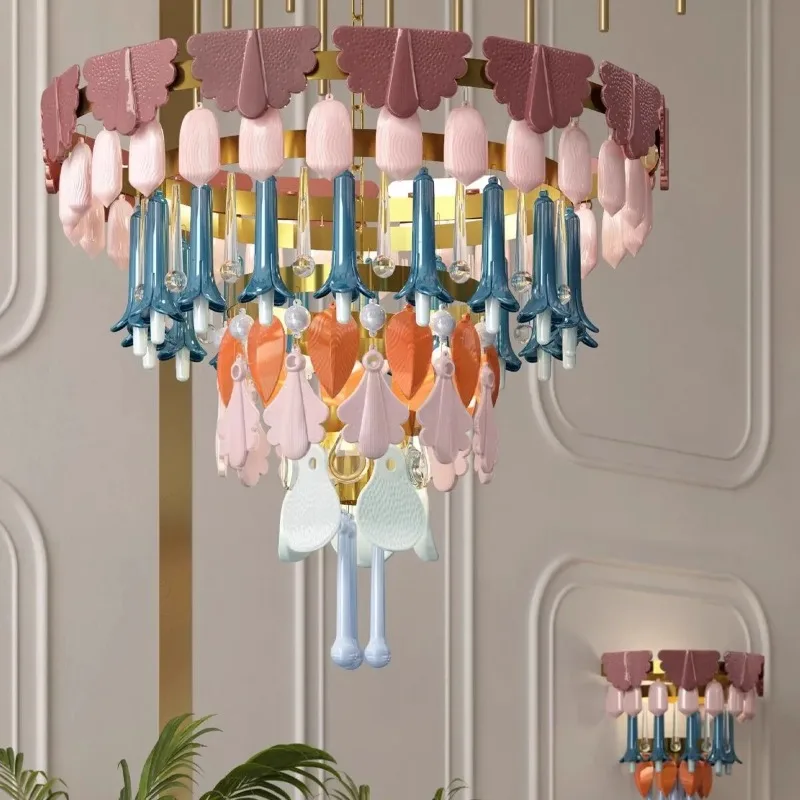 Vintage Keramik Farbe Kronleuchter Macaron Kristall Pendelleuchte für Schlafzimmer Wohnzimmer Hotel Kreative Glaskunst LED Pendelleuchte