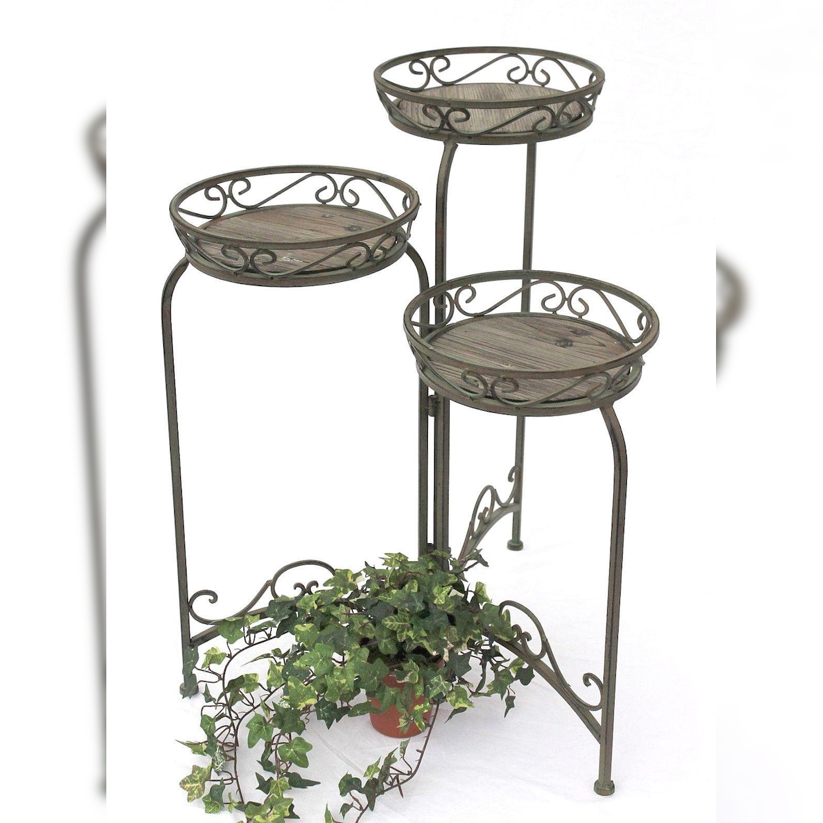 DanDiBo Blumentreppe Metall Rund 72 cm Blumenständer mit 3 Körbe 11136 Blumenständer Blumensäule Pflanzenständer Holzablage Image