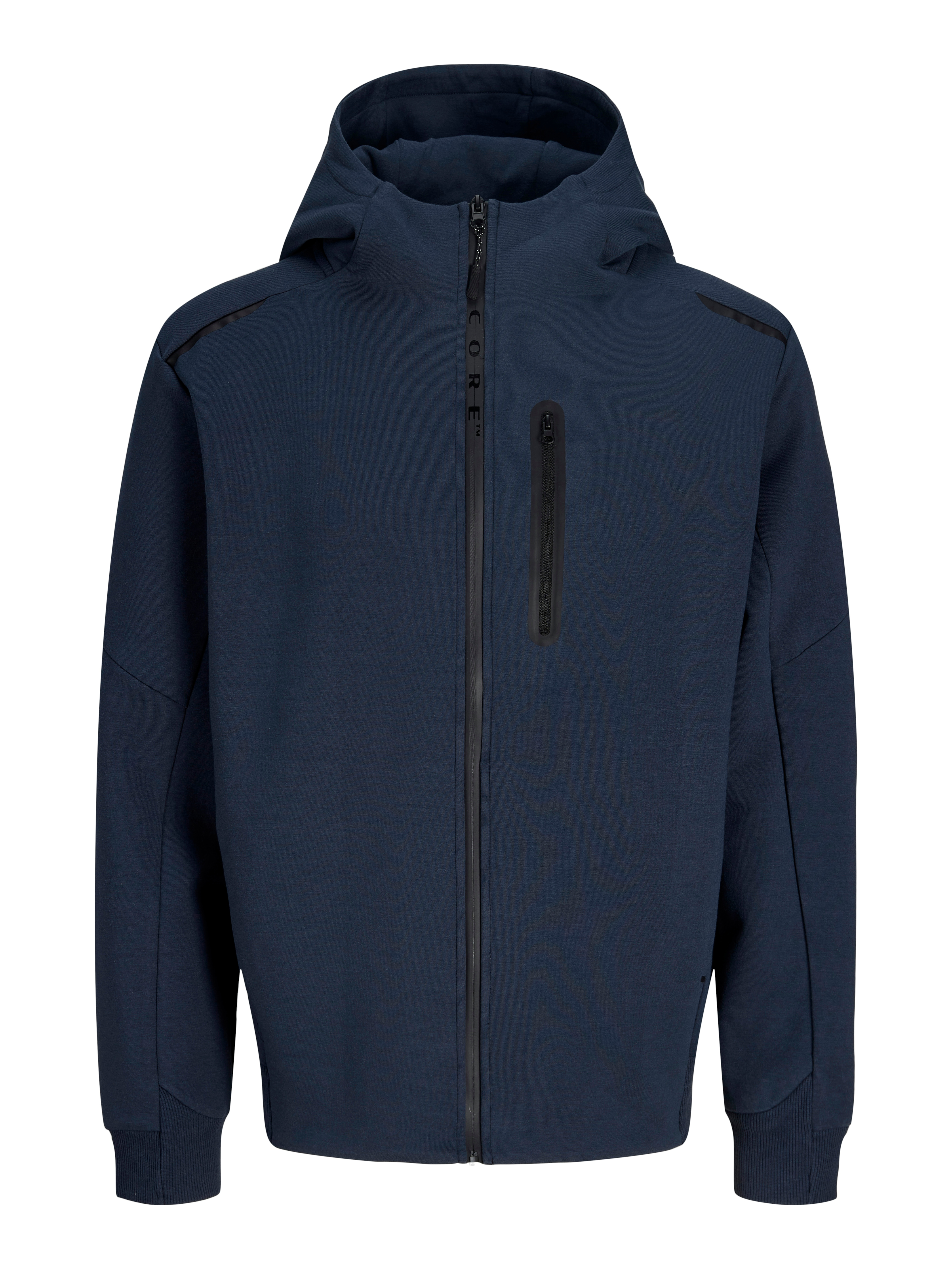 Kapuzensweatshirt JACK & JONES "JCOFUSION FULL ZIP SWEAT HOOD", Herren, Gr. M, outer space, angeraute Sweatware, Obermaterial: 72% Polyester, 28% Baumwolle, unifarben, regular fit normal, hoch geschlossener Ausschnitt, Sweatshirts