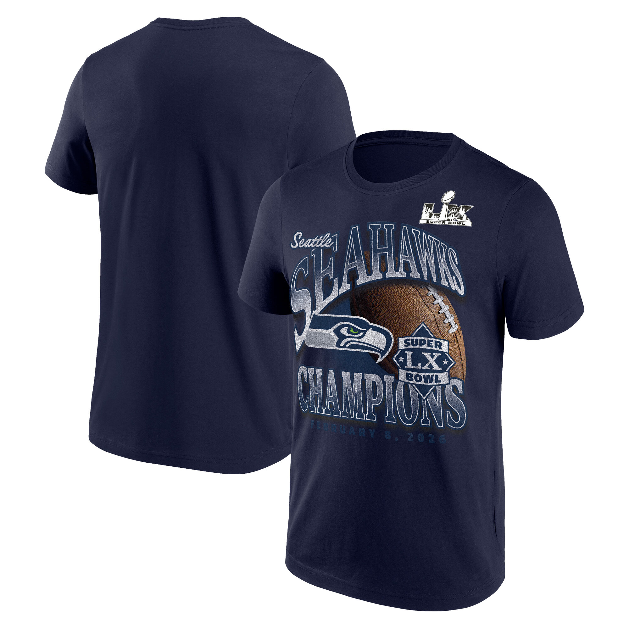 "Seattle Seahawks LX Historic Win Super Bowl Champions T-Shirt - Marineblau - Herren" Image