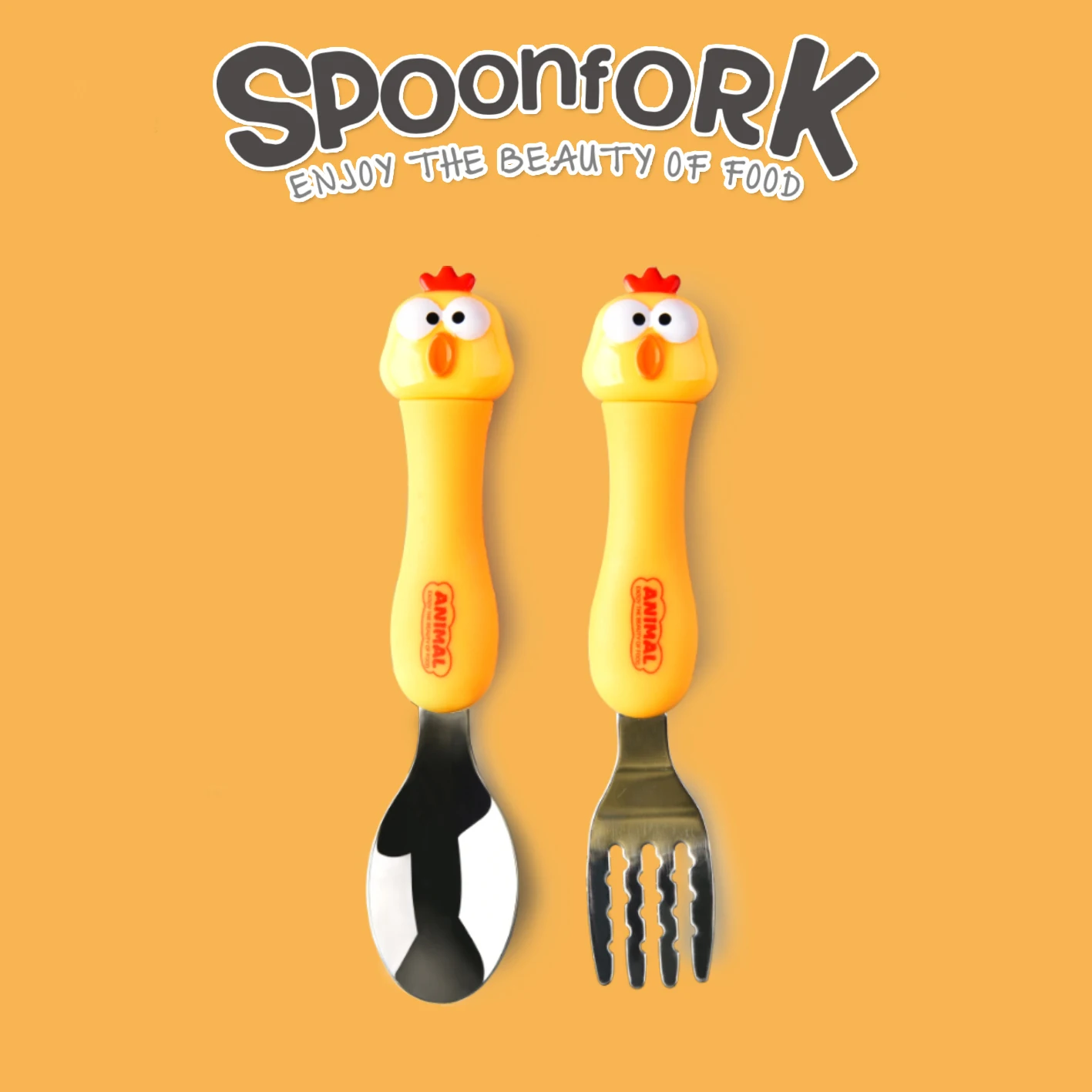 Kindergeschirr Cartoon Dessert Edelstahl Löffel Gabel Baby kleines Werkzeug Fütterung Kindergeschirr