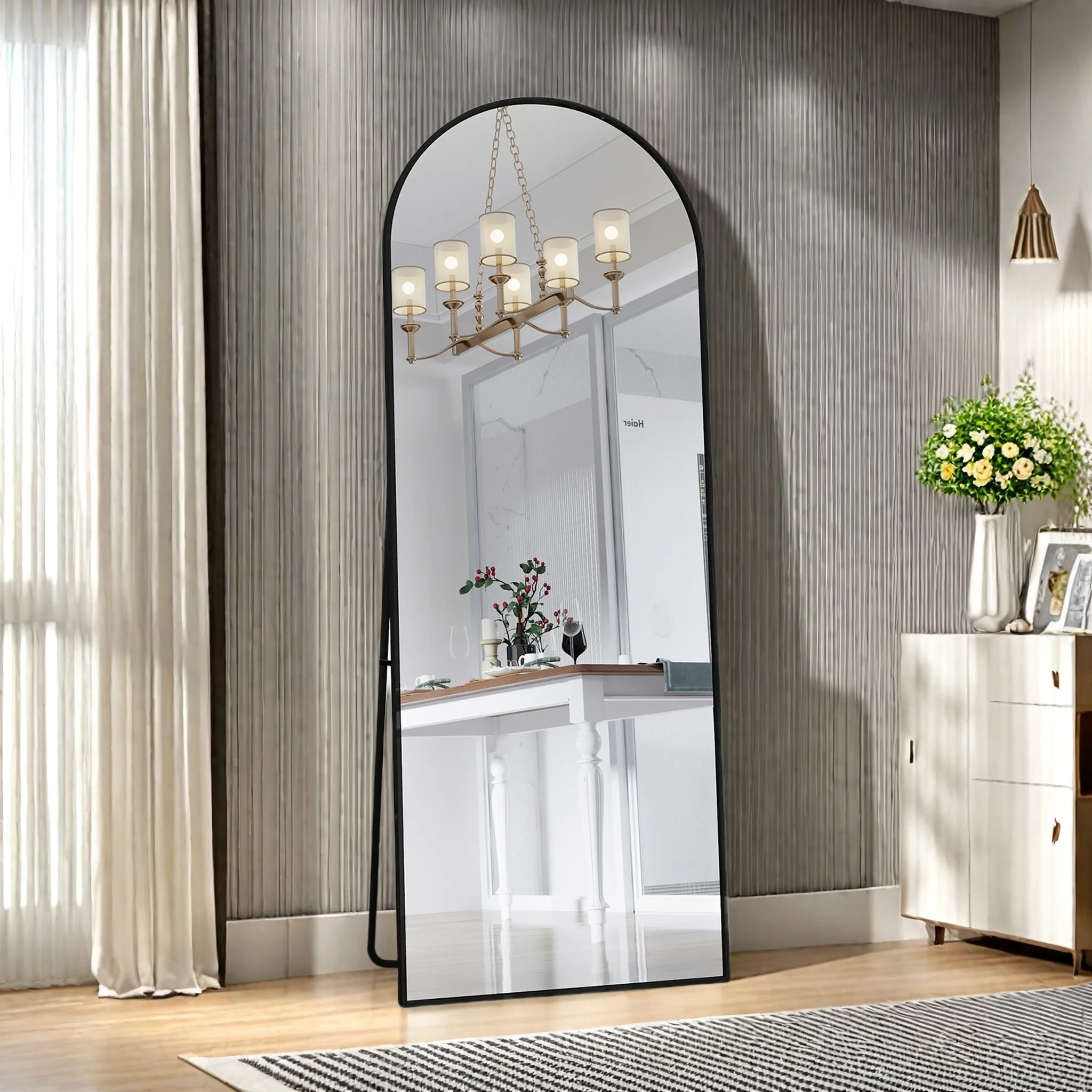 Superaly 162×53cm Hochauflösender Standspiegel, Aluminiumgerahmter Aufrechter Spiegel, Ganzkörperspiegel, Schwarz