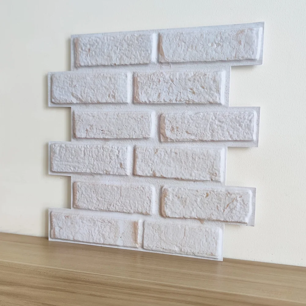 5/10 Stück Selbstklebende Wasserdichte Faux-Ziegel Weiße Wandpaneele, Abnehmbare & Repositionierbare 3D PVC-Fliesen, Hängende Dekorative Fliesen