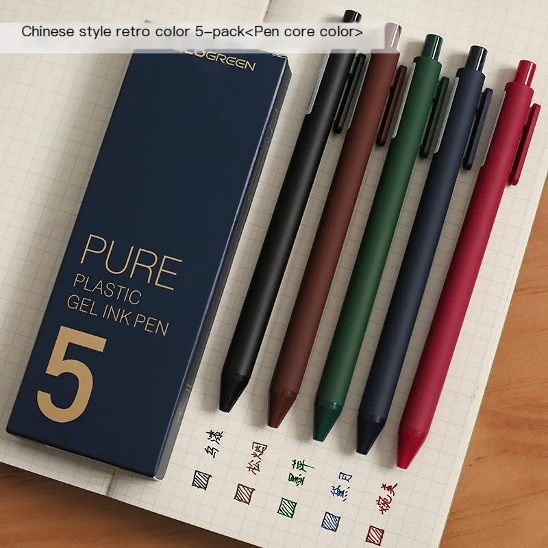 Kaco Dark Retro Color Series Set, 5 0,5mm Gel schreiber, schnell trocknend, komfortabler Griff, niedriger Schwerpunkt Image