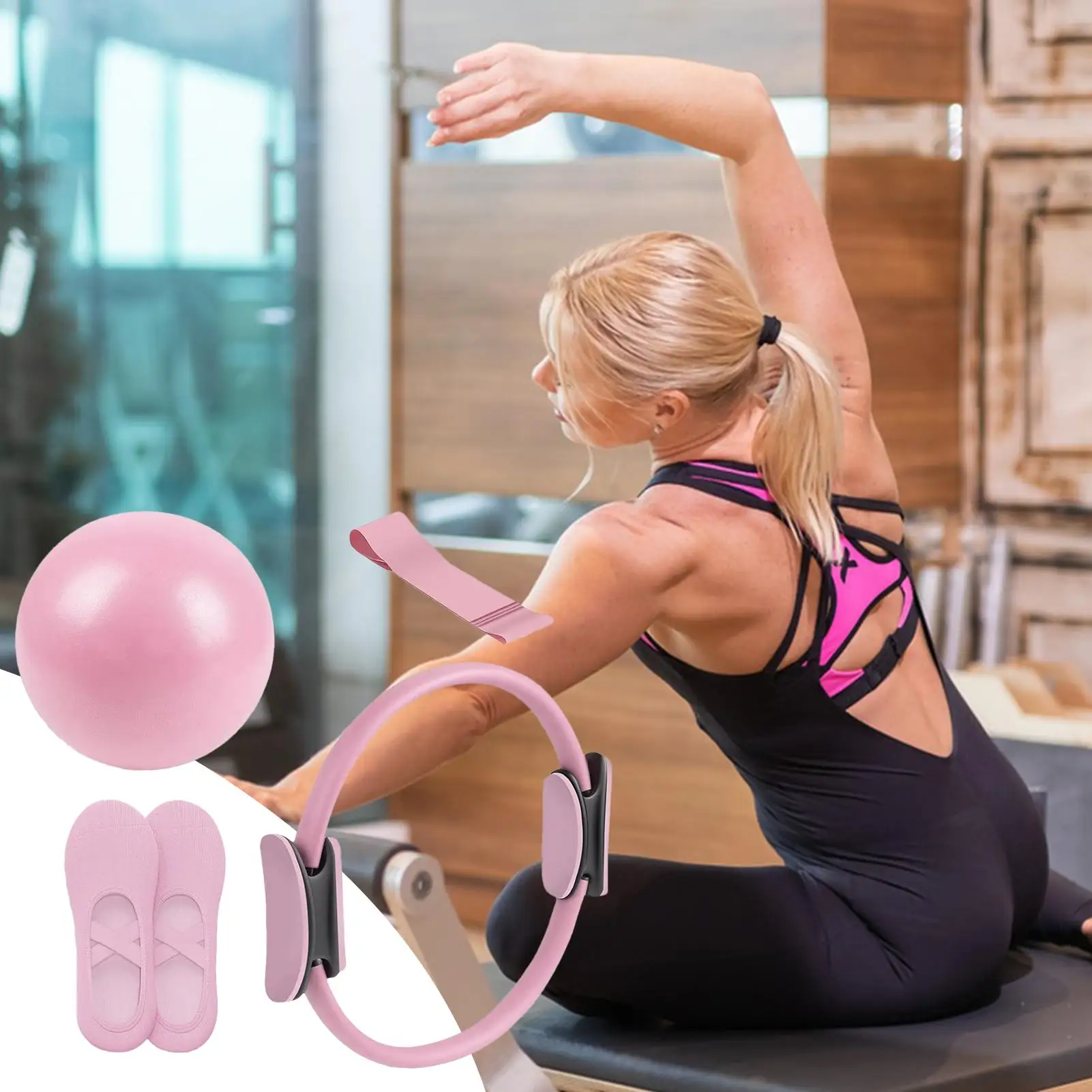 Pilates-Ring- und Ball-Set, Pilates-Fitnessgeräte, tragbare Widerstandsband-Übung für Schwangerschaft, Reisen nach der Geburt Image