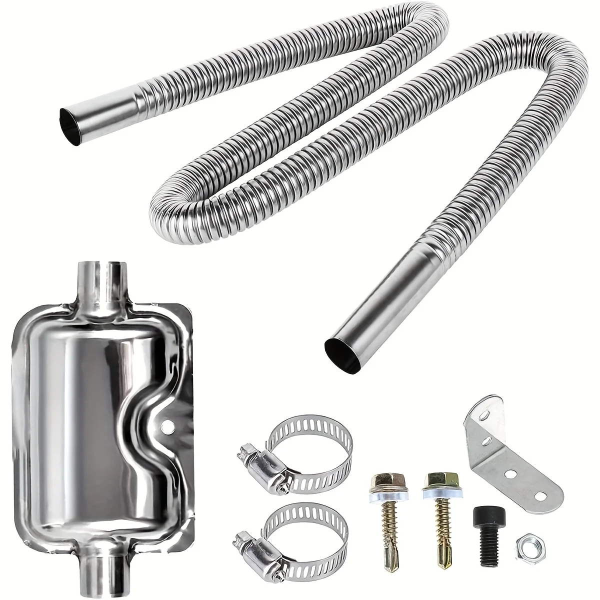 Flexibles Wellrohr aus Edelstahl mit Klemme für Dieselheizung, 2,54 cm Innendurchmesser, 60, 100, 200, 300 cm, universell einsetzbar Image