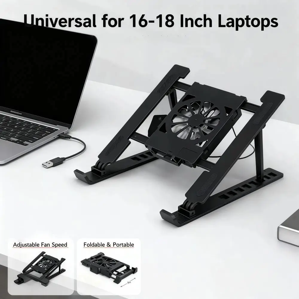 Universeller Laptop-Kühlständer mit Lüfter, verstellbarer Laptop-Lift-Ständer, faltbar, tragbar, Tablet-PC, Hängehalter für 16–18 Zoll Image