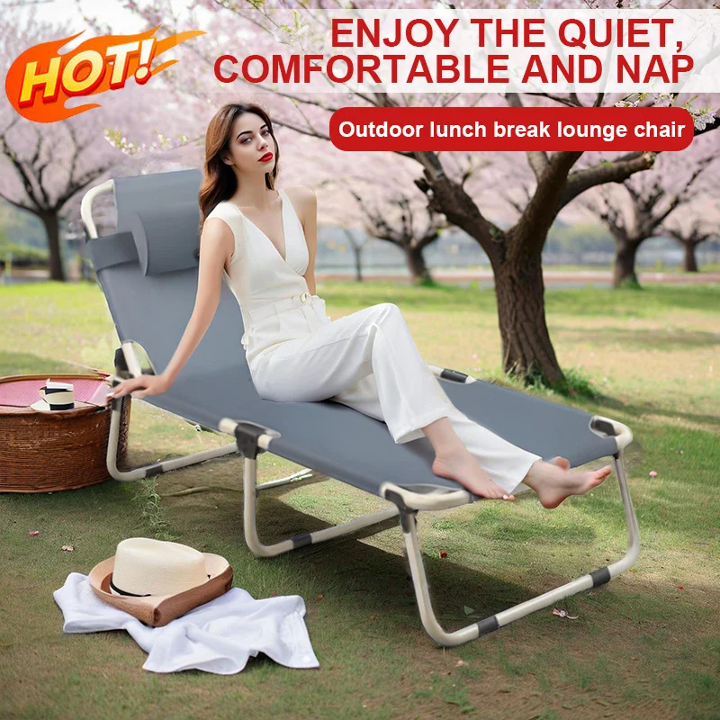 Tragbarer, zusammenklappbarer Liegestuhl, Strand-Camping-Terrasse, Outdoor-Stuhl mit verstellbarem Kissen, ideal für Schwimmbad, Hinterhof, Rasen Image