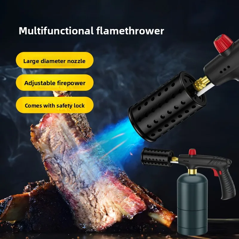 NEUER Multifunktions-Flammenwerfer, großer Durchmesser, Edelstahl-Flammenwerfer, Schlauch, Sicherheitsschloss-Design, Propan-Gastank im Freien Image