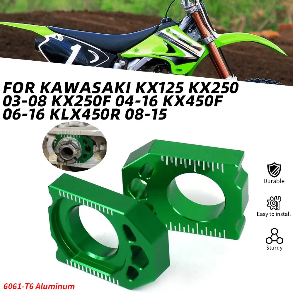 Motorräder CNC Hinten Kettenspanner Achse Block Für KAWASAKI KX125 KX250 03-08 KX250F 04-16 KX450F 06-16 KLX450R 08-15 Dirt Bike Image
