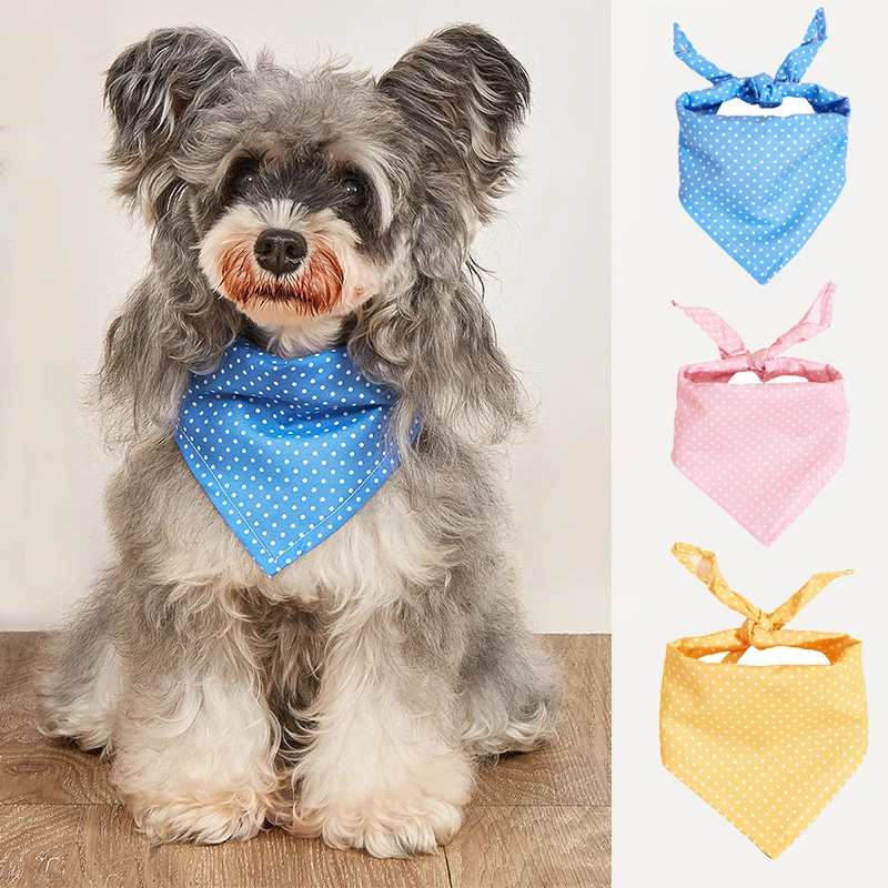 Modische Polka Dot-Feuchttücher für Haustiere, verstellbares dreieckiges Hundetuch mit Kordelzug, geeignet für kleine und mittelgroße Hunde Image