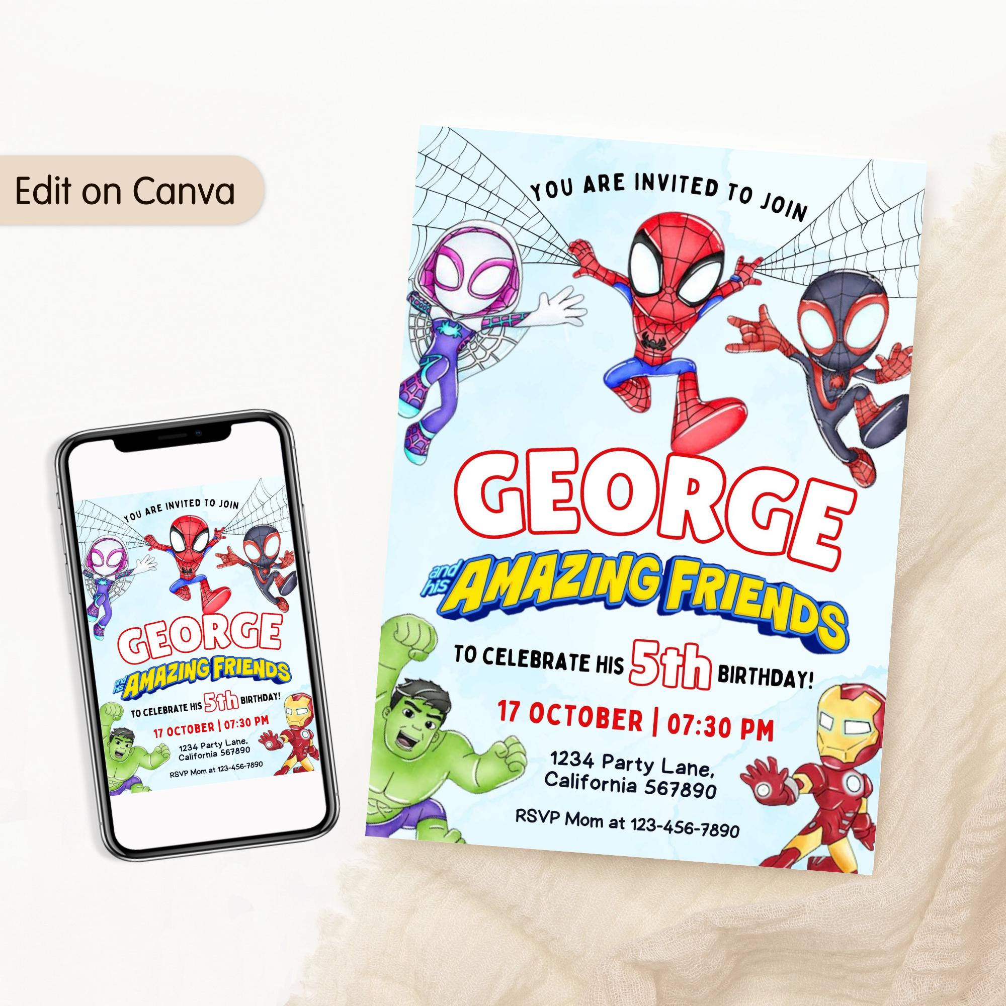 Invito di compleanno per Spidey e i suoi fantastici amici - Invito Spidey - Festa Spidey - Invito per ragazzi Spidey e i suoi fantastici amici - MODIF