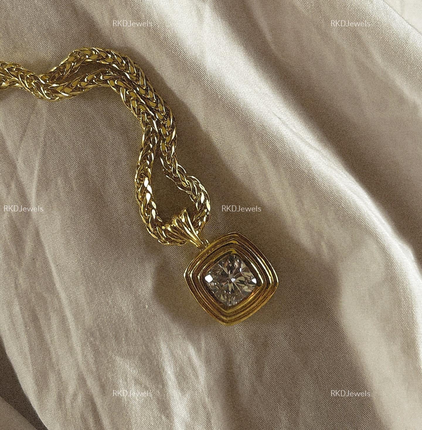 Ciondolo con moissanite incastonata a castone, ciondolo con moissanite a cuscino da 2,00 ct, ciondolo con moissanite a taglio cuscino per donna, ciond