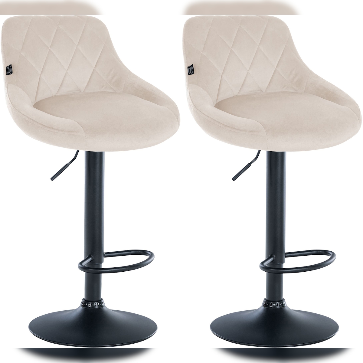 Proregal CHEFGASTRO 2er Set Barhocker CAPE VERDE Samt Schwarz HxBxT 83x46x49cm Samt Creme Barstuhl Image