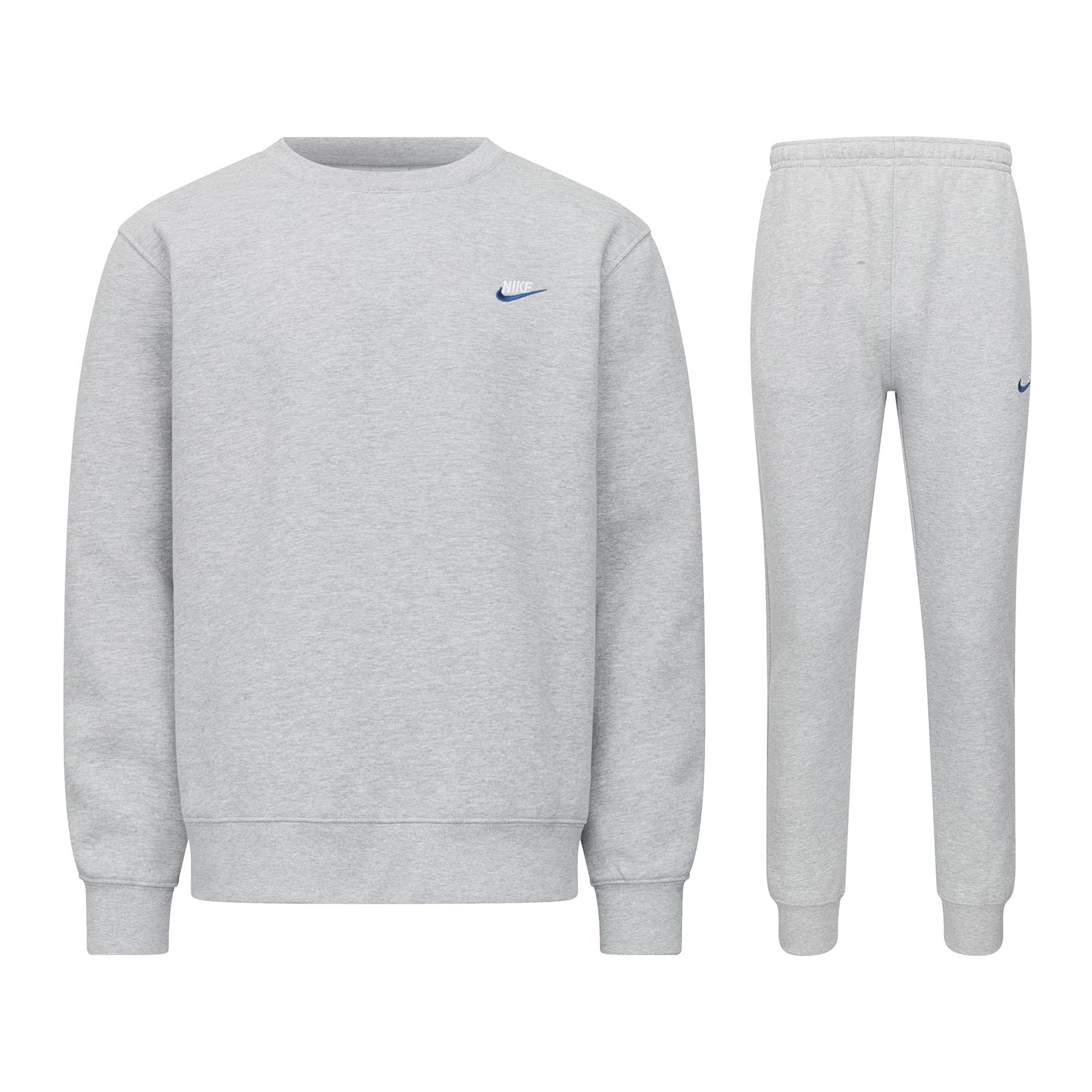 Nike Mens Sportswear Club Men’s Fleece Crew Tracksuit in Grey Cotton - Size X-large | Nike Sale | Discount Designer Brands