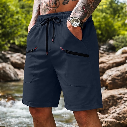 Herren Cargohose Cargohosen Cargo-Shorts Shorts Freizeitshorts Tasche Elastischer Bund Einfach Atmungsaktiv Knielang Lässig Outdoor Streetwear Mode Streetwear Schwarz Marineblau Mikroelastisch Image