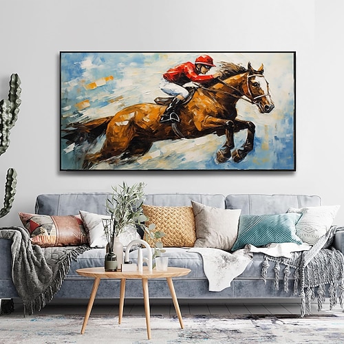 handgefertigtes Ölgemälde auf Leinwand, Wandkunst, Dekoration, modernes abstraktes Sportthema, Pferdesport, Rennen, Fußball, Skifahren, für Zuhause, Büro, Hotel, Club, Dekor, gerolltes, rahmenloses, Image