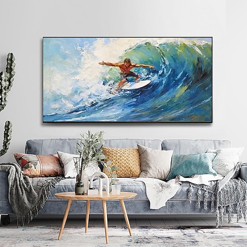 handgefertigtes Ölgemälde auf Leinwand, Wandkunst, Dekoration, moderne abstrakte Ozean-Surf-Segellandschaft für die Inneneinrichtung, gerolltes, rahmenloses, ungedehntes Gemälde Image