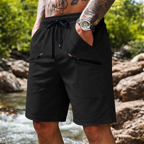 Herren Cargohose Cargohosen Cargo-Shorts Shorts Freizeitshorts Tasche Elastischer Bund Einfach Atmungsaktiv Knielang Lässig Outdoor Streetwear Mode Streetwear Schwarz Marineblau Mikroelastisch Image