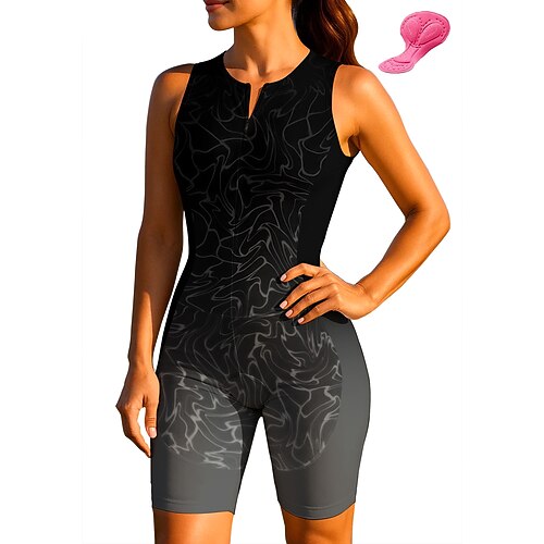 Damen Radtrikot Triathlonanzug Downhill-Trikot Ärmellos Sommer Frühling Herbst Blau Dunkelgrau Rosenrot Schwarz Geometrisch Farbverlauf Kurve Fahhrad Sonnenschutz UV-beständig 3D-Polster Radfahren Image