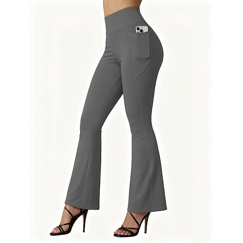 Damen Hose Schlag-Leggings Mode Streetwear Basic Volle Länge Hohe Taille Einfach Tasche Elastischer Bund Bequem Hohe Elastizität Täglich Fitnessstudio Yoga Hellgrau Schwarz Dunkelgray Kaffee Frühling Image
