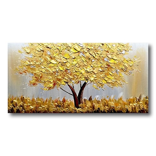 Ölgemälde handgemachte handbemalte Wandkunst abstrakte Pflanze Blumen goldene Bäume Dekoration Dekor gestreckter Rahmen fertig zum Aufhängen Image