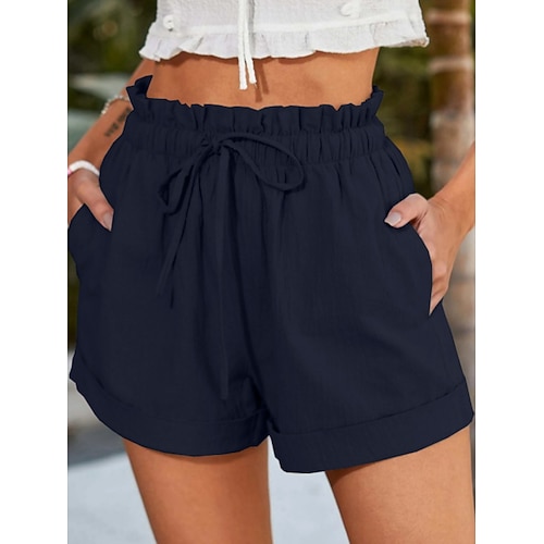 Damen Chinos Shorts Urlaub Mode Streetwear Kurz Hohe Taille Einfach Tasche Elastischer Bund Bequem Weich Dehnbar Outdoor Straße Marineblau Schwarz Armeegrün Khaki Sommer Frühling Lässiger Schnitt Image