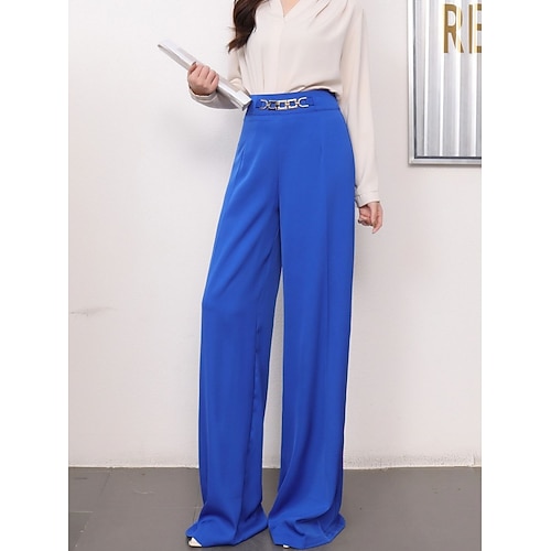 Damen Chinos Gerade Elegant Mode Streetwear Volle Länge Hohe Taille Einfach Tasche Elastischer Bund Bequem Komfort Weich Mikroelastisch Outdoor Büro Straße Blau Schwarz Weiß Gelb Frühling Herbst Image