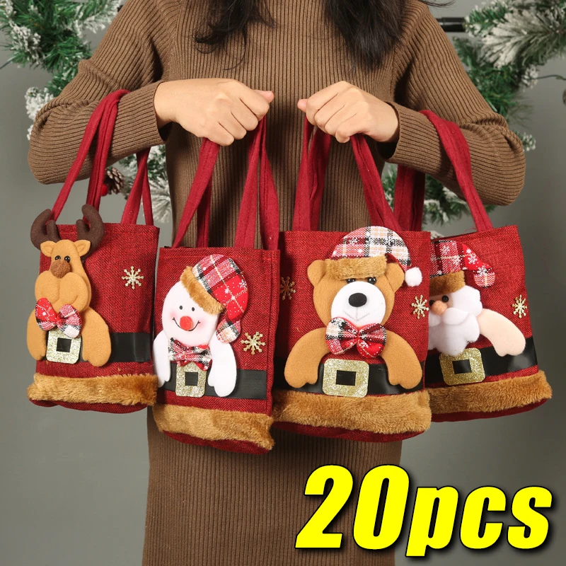 1-20 pezzi sacchetti regalo di Natale borse borse tote sacchetti di caramelle pupazzo di neve orso sacchetti regalo sacchetti di stoccaggio decorazioni natalizie