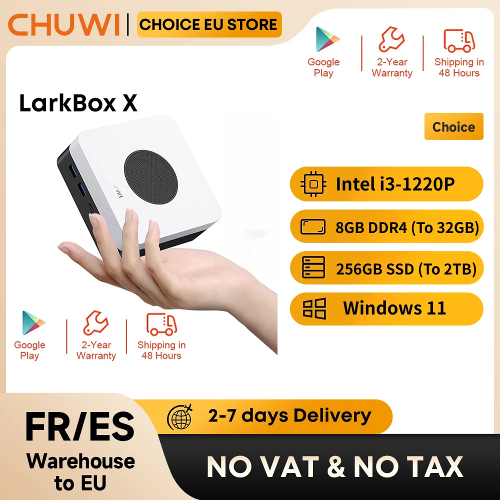 Mini PC CHUWI LarkBox X, Intel i3-1220P, 8 Go de RAM, SSD 256 Go, WiFi 6, ordinateur de bureau