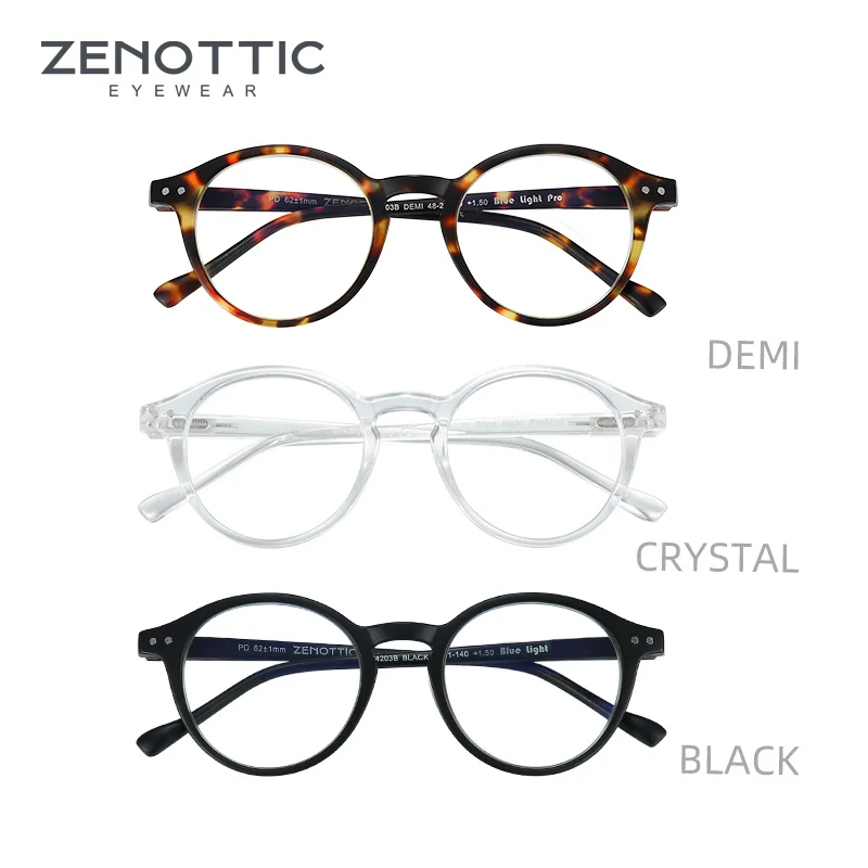 ZENOTIC Retro Stil Anti Blaulicht Lesebrille Mode Presbyopie Gläser Anti Reflektierende Computer Gläser Männer und Frauen Runde Rahmen Gläser (Grad 0-400) Image