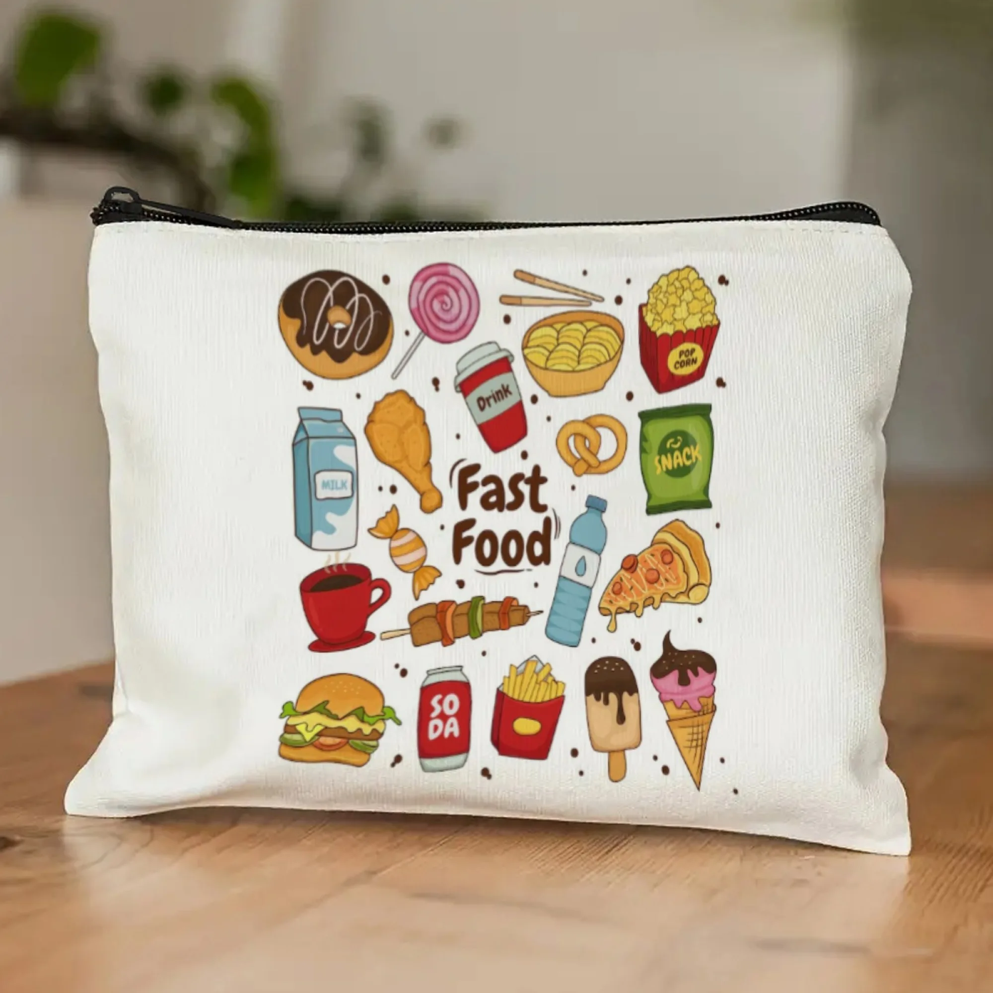 Trendy Foodie Fast-Food-Print-Beutel, rote und gelbe Burger-Pommes- und Soda-Drucke, perfekt für Schönheit und Snacks unterwegs für Lebensmittelliebhaber Image