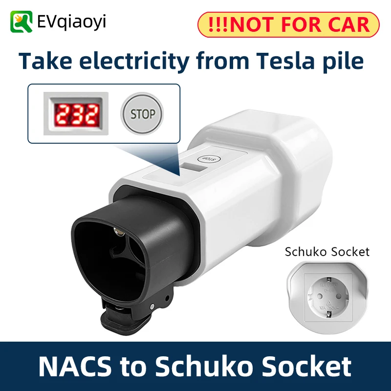EVqiaoyi NACS auf Schuko-Buchse, EV-Ladegerät, Adapter, männlicher Entladestecker für Tesla Pile Ladestation, Zubehör Image
