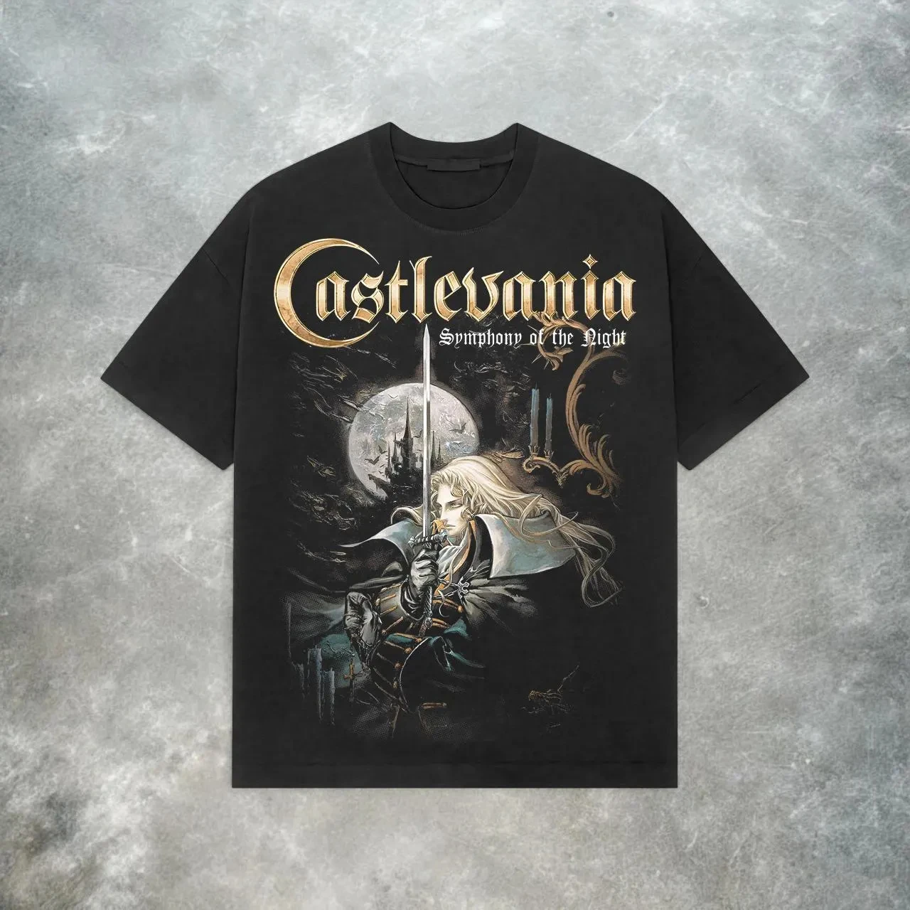 Demon City Moonlight Sonata T-Shirt: Retro-Gothic-Y2K-Stil, Gothic-Streetwear-Print, lässiges Herren-T-Shirt