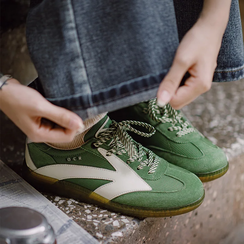 Maden Unisex Retro Patchwork Deutsche Trainer Schuhe Sommer Mesh Atmungsaktive Low-Top Sneakers Vintage Casual Street Green Schuhe