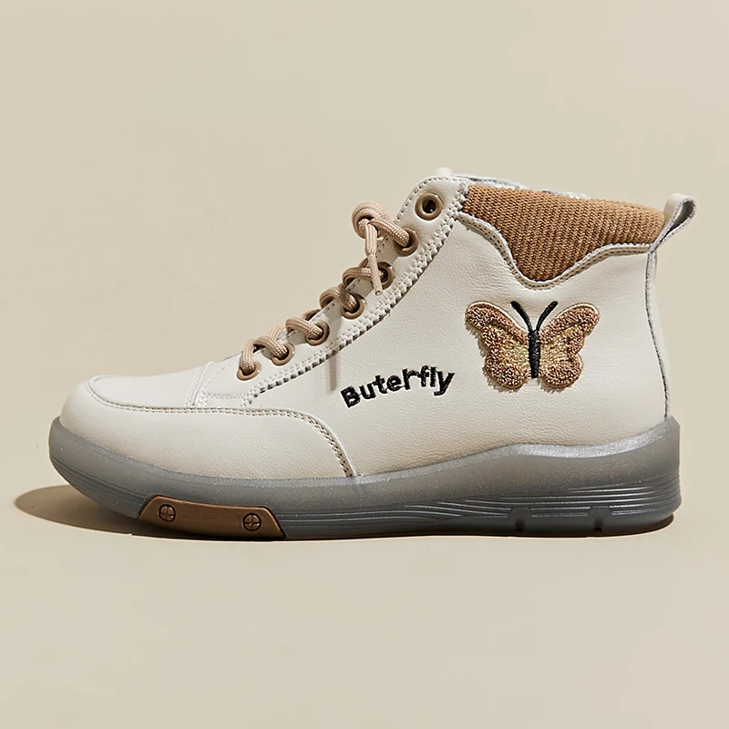 2026 Modische Damenstiefel aus Echtem Leder Weiße Knöchelstiefel Damen Casual Sneakers Übergrößen Weiche Sohle High-Top Damenschuhe