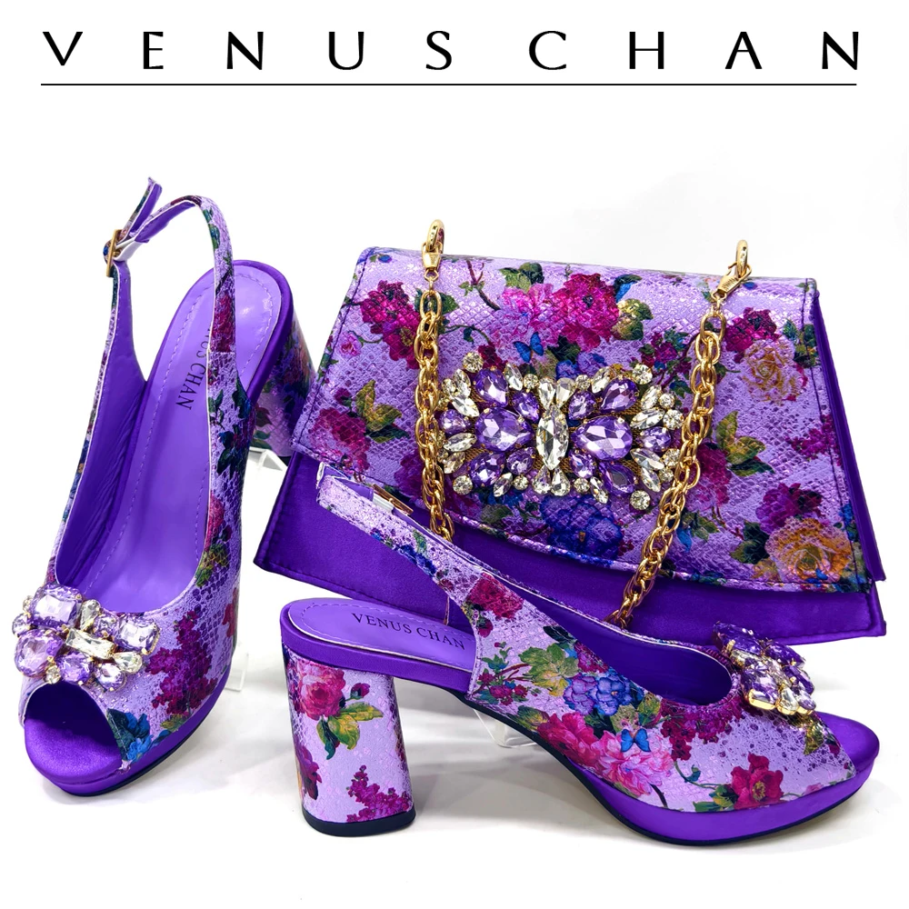 Venus Chan Italienisches Design, Schuhe und Taschen, passendes Set, 2024, Damen-High-Heel, Party, lila Farbe, Nigeria, Hochzeit, größere Schuhe