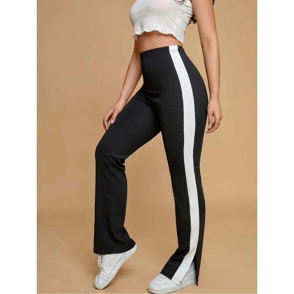 Plus Size 1XL-5XL Damen-Hose mit kontrastierendem, geteiltem Saum Image