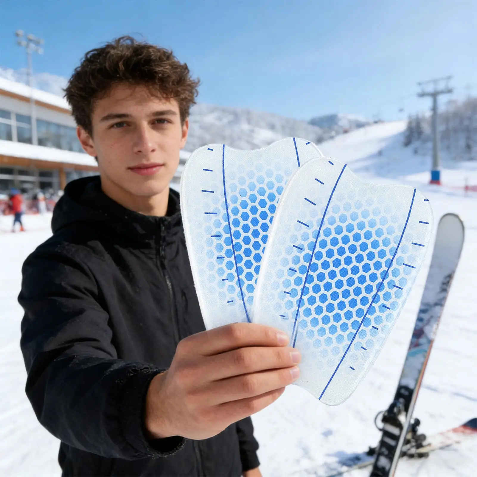 Weiche Ski-Schienbeinschoner, 2 Stück/Set, selbstklebende, stoßdämpfende Schienbeinschoner für Skischuhe, zum Schutz vor Abnutzung, für Snowboarden, Fußball, Schnee Image