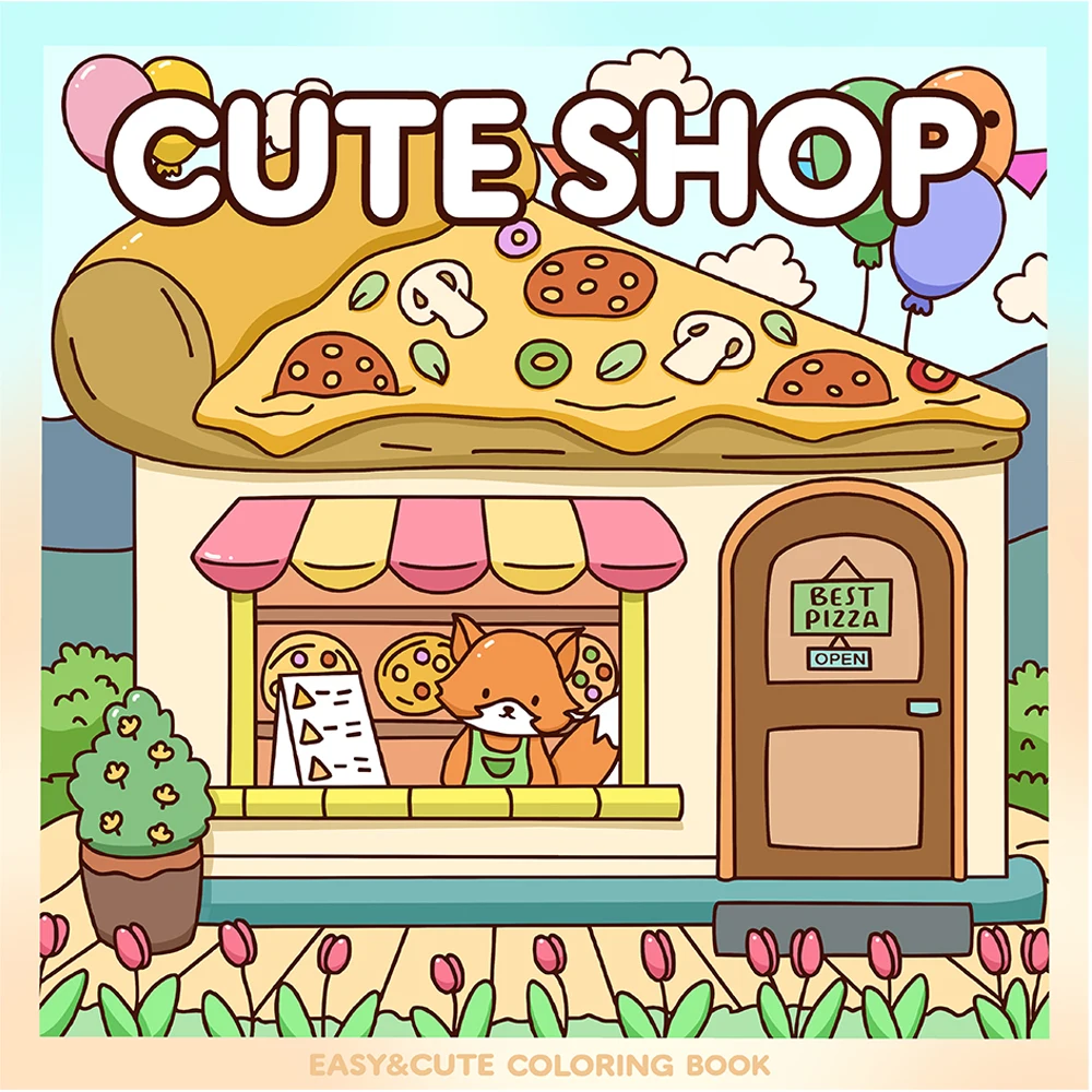 CUTE SHOP Malbuch für Erwachsene mit niedlichen, gemütlichen Alltagsaktivitäten für pädagogische DIY-Entspannungen, Zeichenbücher für Kinder Image