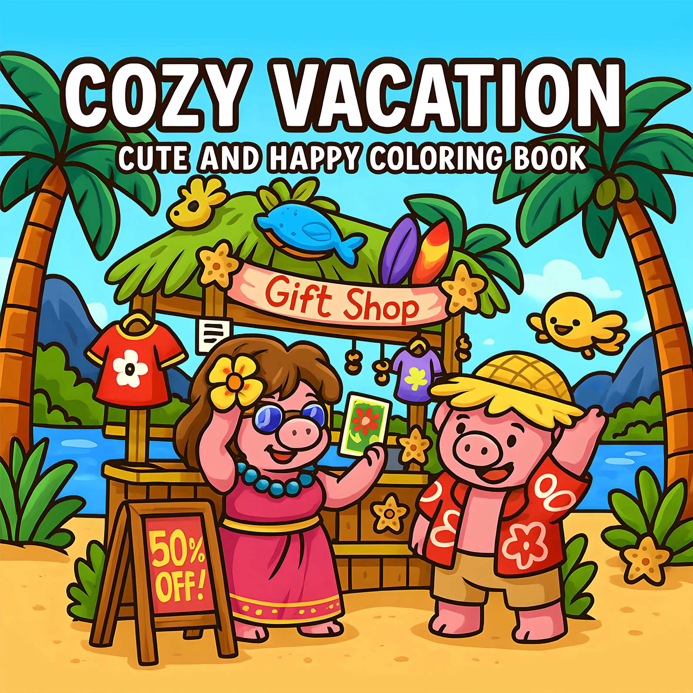 COSY VACATION Malbuch mit kräftigen, einfachen Mustern für Erwachsene, niedliches Zeichenbuch, perfektes Geschenk für Party und Geburtstag Image