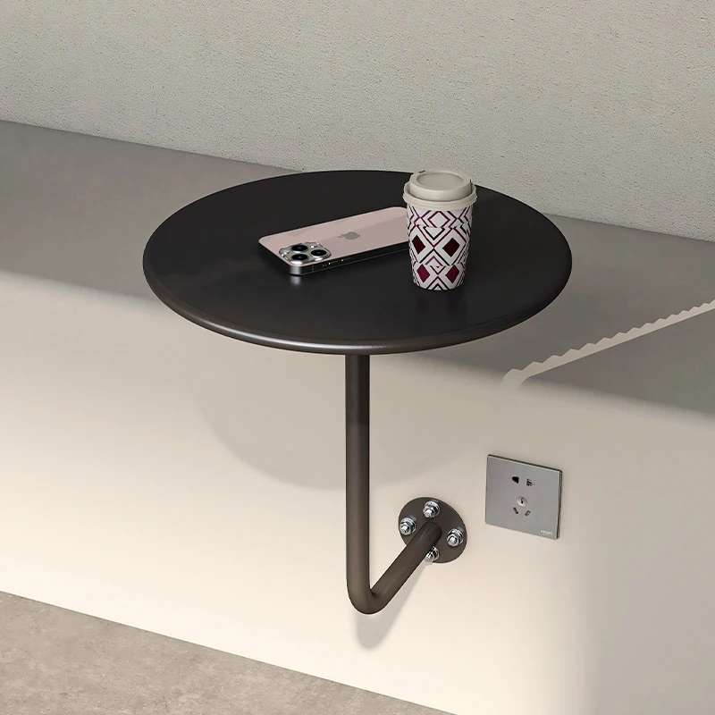 An der Wand montierter runder Tisch im industriellen Stil, hängender Beistelltisch für Cafés, platzsparendes Metalldesign, glatte Kante, stabile Struktur Image