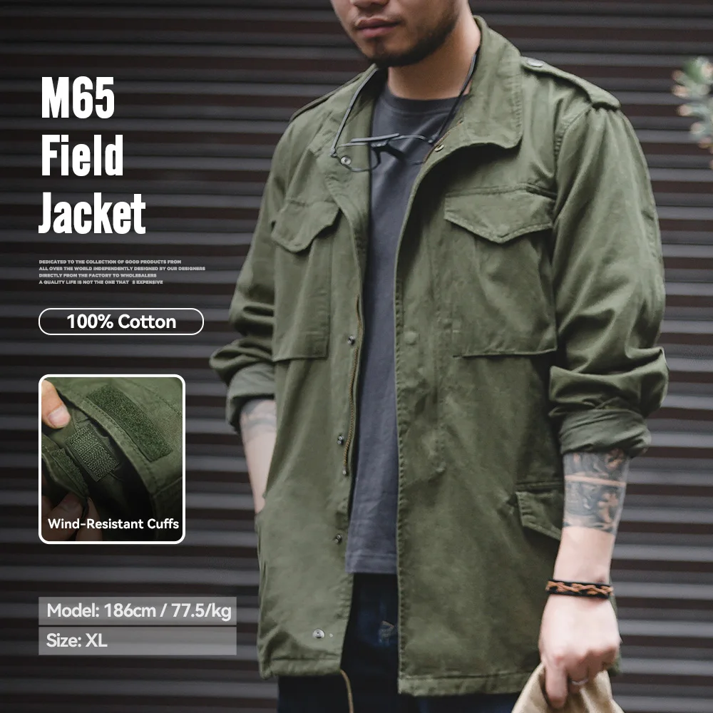 Maden Retro M65 Jacken für Männer Grün Outdoor Windjacke Vintage Casual Solid Mantel Herren Kleidung Multi-Pocket Jacke