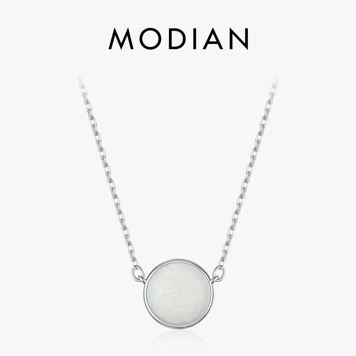MODIAN Halskette mit rundem Opal-Gliederkette aus 925er-Sterlingsilber, modische, tägliche stapelbare Halsketten für Frauen, OL-Edelschmuck Image
