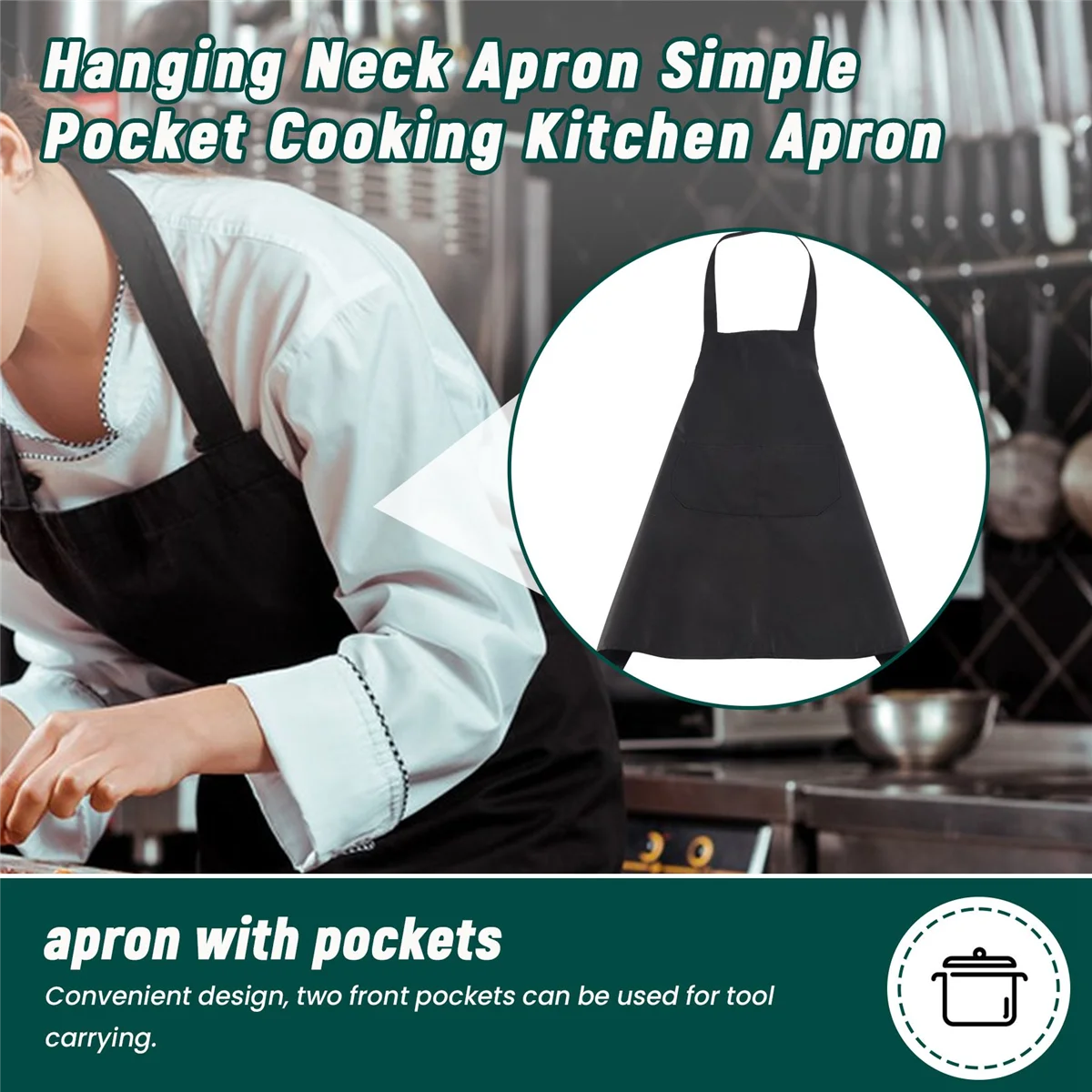 Neue 6er-Pack schwarze Küchenschürze mit 2 Taschen, schmutzabweisende Schürze, geeignet für Grill, Küche, Kochen, Backen, Restaurant Image