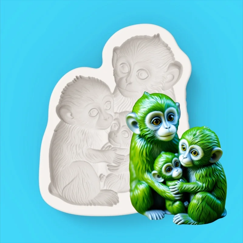 【Niedliche Grüne Affenfamilie Silikon-Backform】Mehrere Affenformen Schokoladen-Bonbon-Fondant-Dekorationsform Image