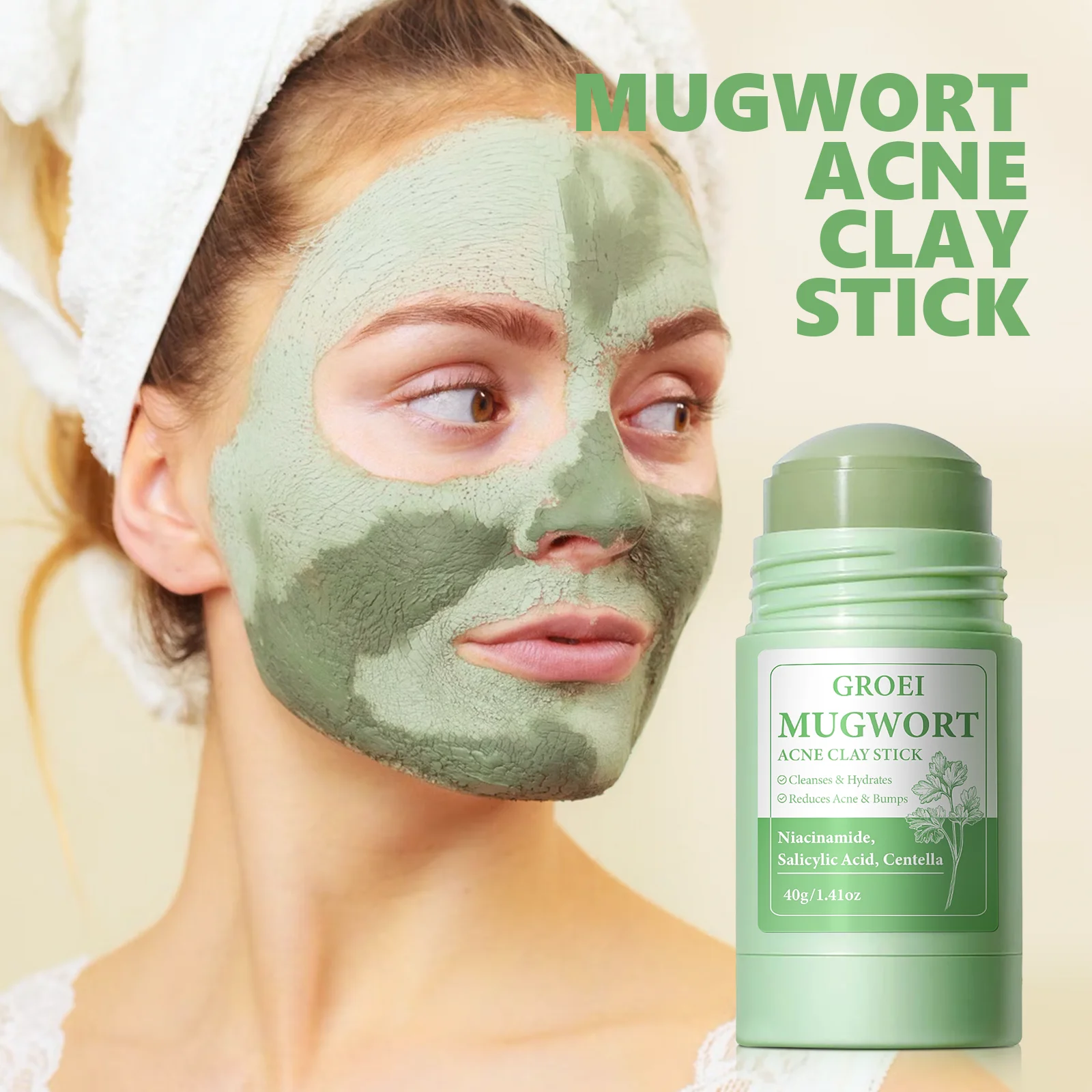 Beifuß Feste Maske Mitesser entfernen Beruhigend Reinigt Poren Stick Gesichtsunreinheiten Schwarze Punkte Schrumpfen Poren Moistuores Hautpflege 40g Image