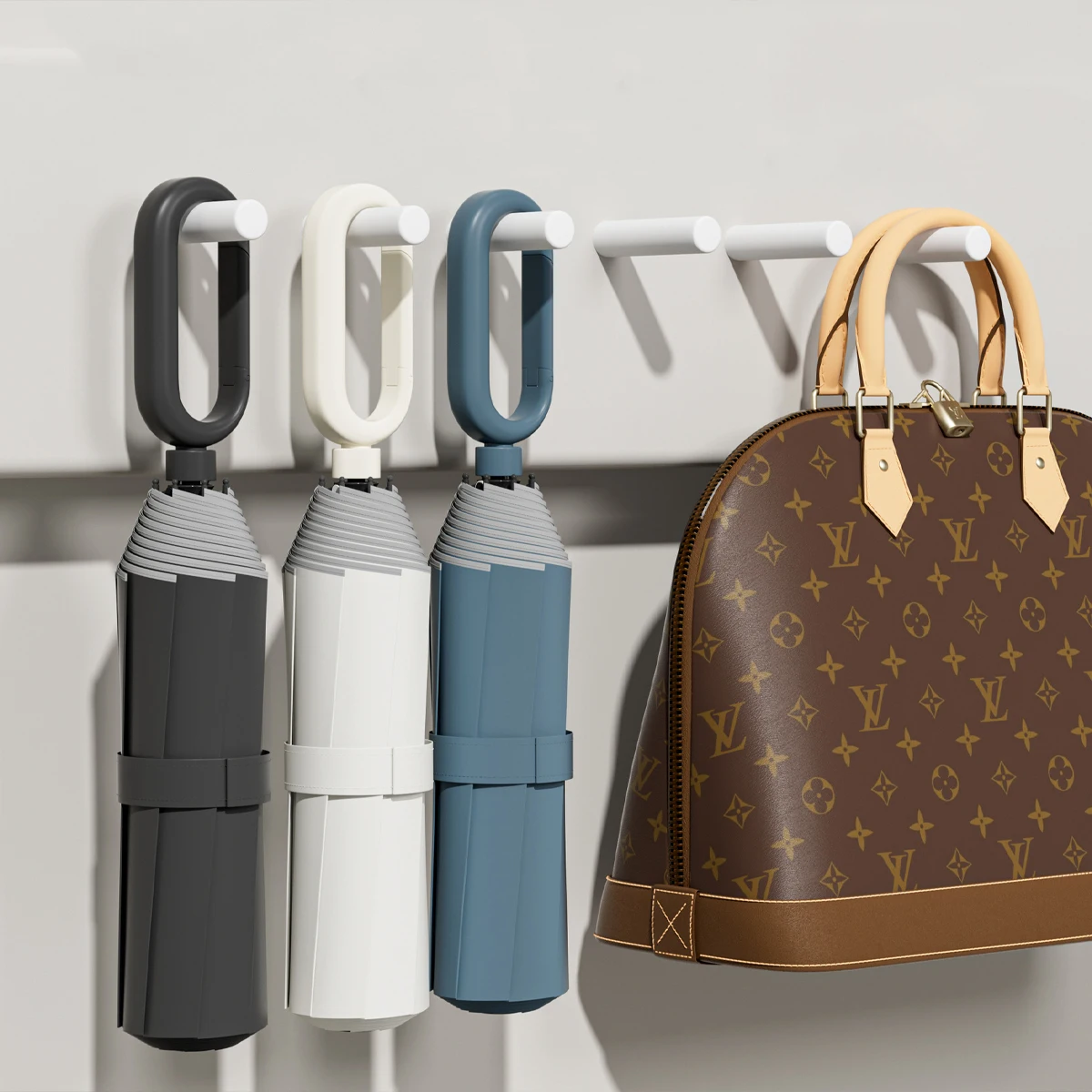 Großer Schnallengriff, winddicht, stark verstärkt, manuell, faltbarer Regenschirm für Männer, reflektierender Sicherheitsstreifen für Nachtreisen Image