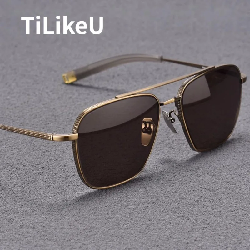 Vintage reines Titan großer Rahmen Doppelstrahlbrille polarisierte Sonnenbrille Herren Retro Pilot Style UV400 Fahren Sonnenbrille 2025 Image