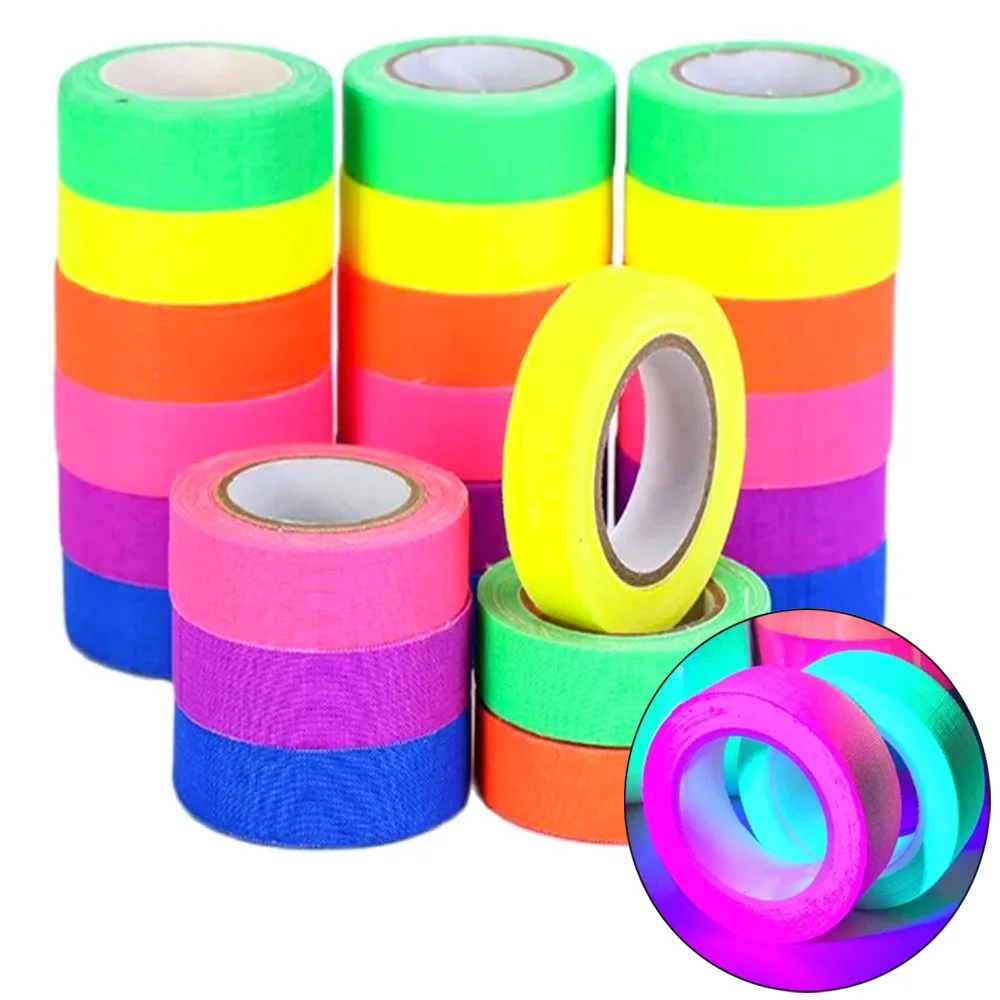 UV-Glüh-Baumwollband, Neon-Gaffer, Sicherheit, Maskierung, Warnung, fluoreszierend, selbstklebend, für Hochzeit, Party, Heimdekoration, 5 Stück, Böden, Bühne Image